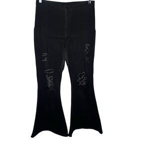 Killstar Women’s Black Flare Pants with Distress Size XL